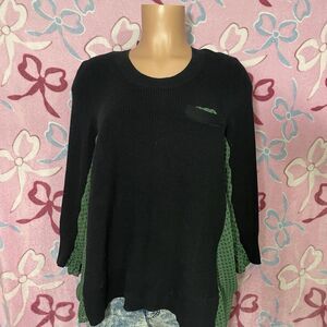 CAbi Size Small Green & Black Sheer 3/4 Longsleeve hi-low blouse